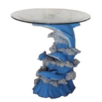 Decorative polyresin dolphin moden glass tea table