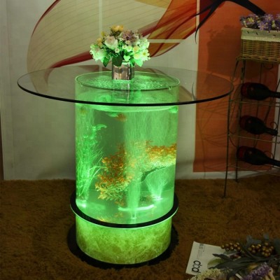 Ocean aquarium acrylic cylinder table with decor glass