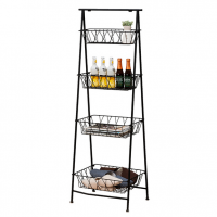 Indoor Free Standing Black Floor Metal Wire Basket Display Table Shelf For Home Living Room Furniture